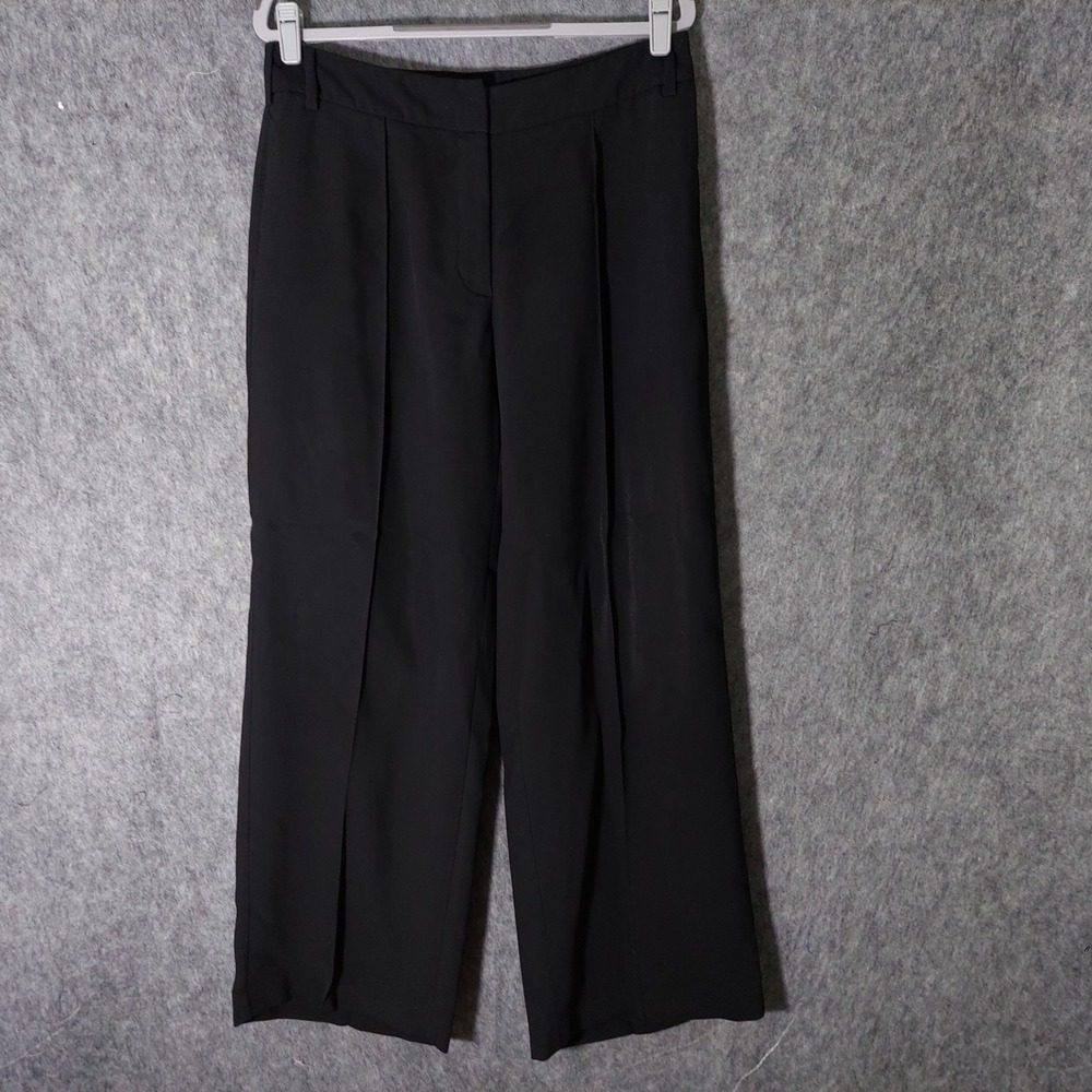 Mark & Spencer Autograph Women Pants 8 Black Minimalist Wide Leg Pleated Trouser